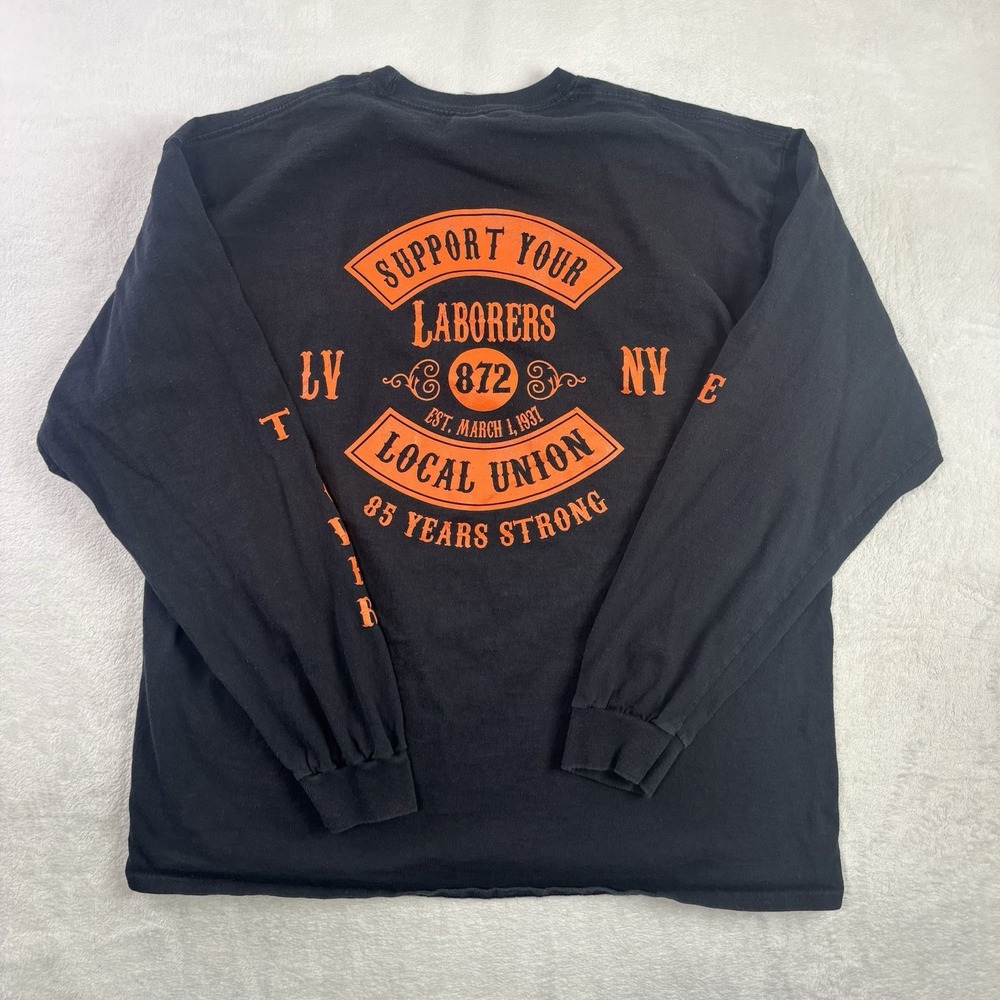 872 Laborers Local Union Las Vegas Black Long Sleeve Graphic Shirt Men's XL
